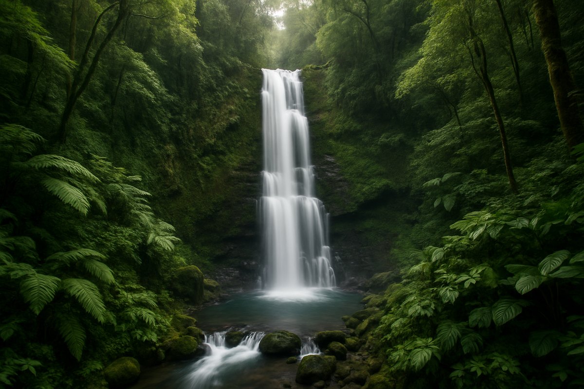 Catarata escondida en medio del bosque tropical de Boquete