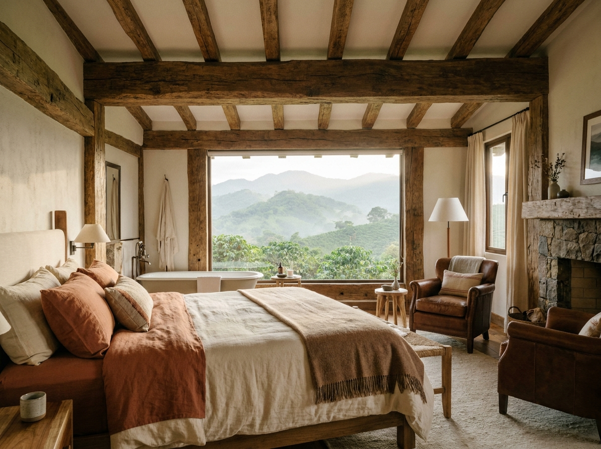 Habitación Neblina, cama queen con vista al bosque nuboso